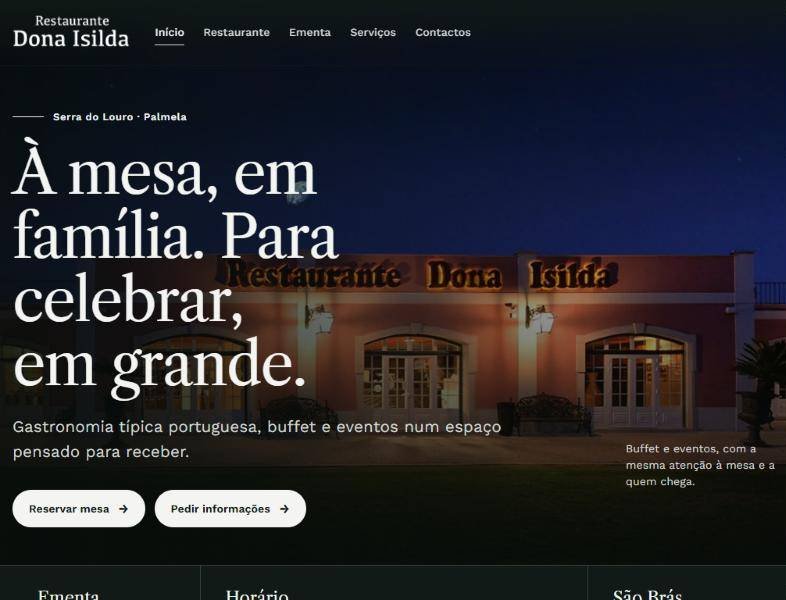 Restaurante Dona Isilda's new website, designed by Aranha Studio